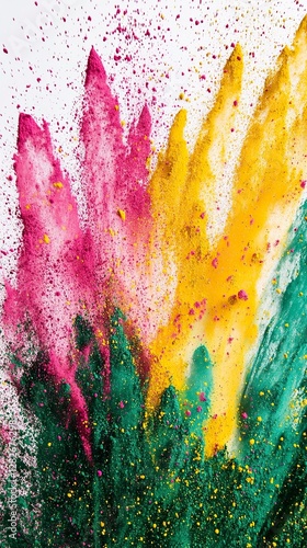 Holi Colorful Powder Burst on White Background, Holi