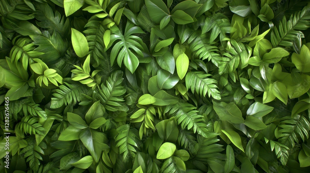 Fototapeta premium Lush Green Foliage Background with Water Droplets