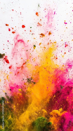 Holi Colorful Powder Burst on White Background, Holi