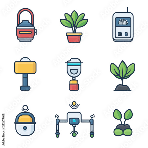 Smart agriculture monitoring icons for precision farming and crop health