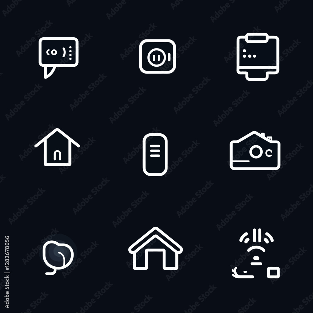 Smart Home Automation Line Icons: Connectivity, Security, and Monitoring Smart Home Automation Line Icons: Connectivity, Security, and Monitoring