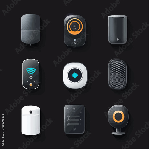 Smart Home Automation Devices on Black Background for Innovation Tech