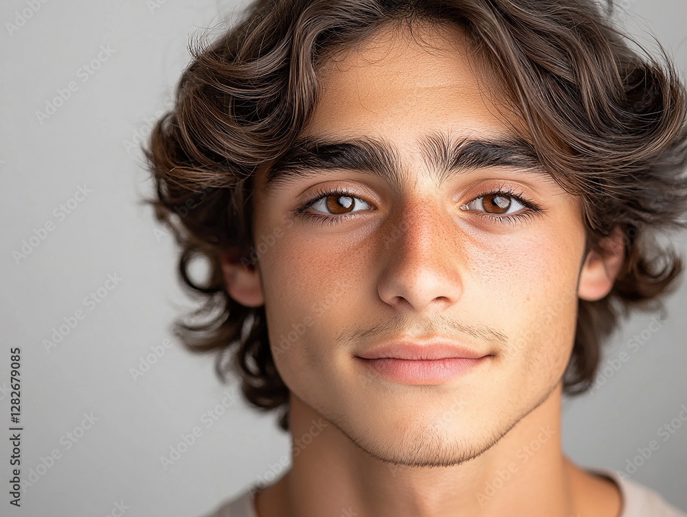 Naklejka premium Man smiling close-up