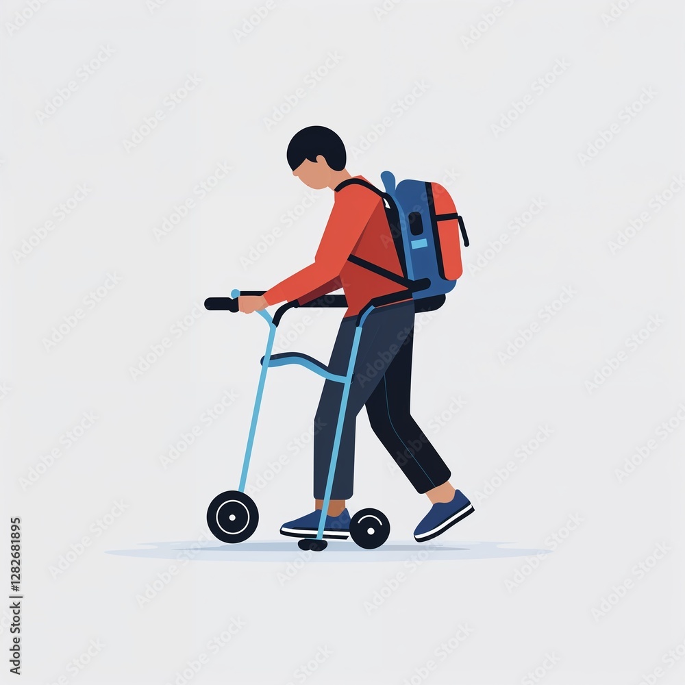 Obraz premium person using a walker icon on plain white background