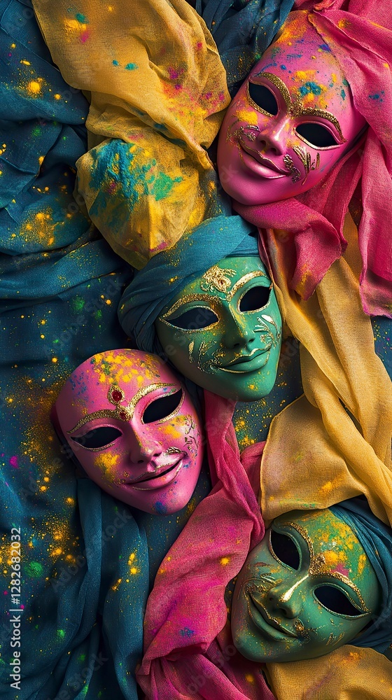 Obraz premium Holi Face Masks and Colorful Scarves, Holi