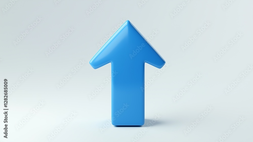 A Shiny Blue 3D Up Arrow Pointing Upwards on White Background A Shiny Blue 3D Up Arrow Pointing Upwards on White Background