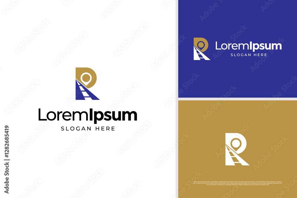 Obraz premium Road location with Letter R combination logo design. Location Pin logo vector template