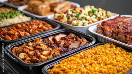 Community gatherings in a church hall Concept, Homemade Buffet Tables Displaying Delicious Dishes and Sides Ready for Serving at a Festive Event