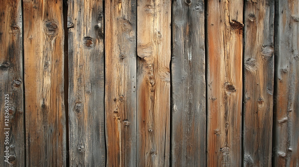 Naklejka premium Rustic Wooden Wall Texture: Weathered Planks Background