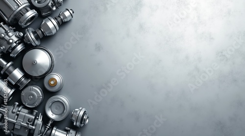 Peças de mecânica de automóvel com fundo texturizado, cor prata