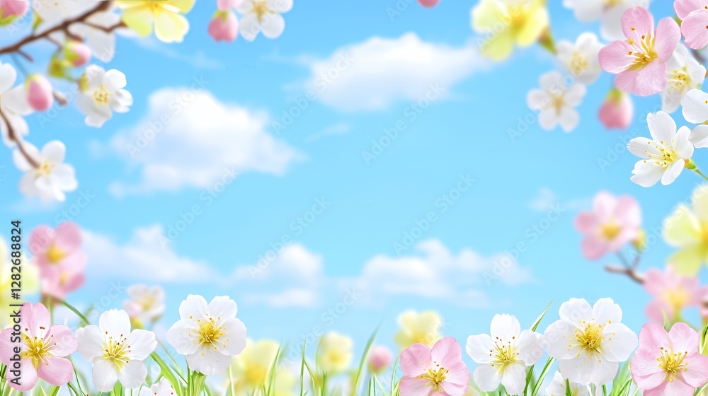 Pastel Spring Blossoms and Blue Sky Background Pastel Spring Blossoms and Blue Sky Background