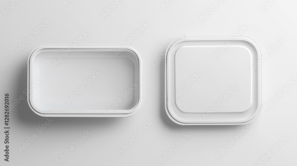 White Plastic Food Container Mockup Open and Closed Top View White Plastic Food Container Mockup Open and Closed Top View