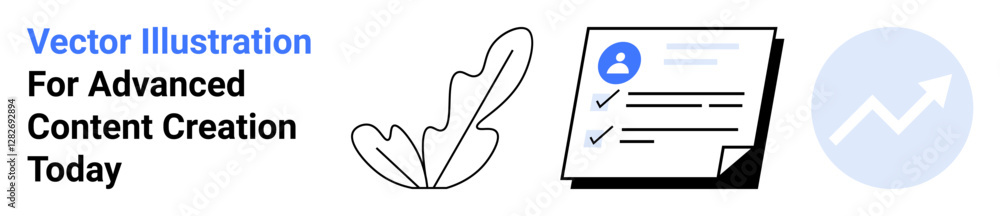 Leaf element, completed checklist with user icon, upward trend analytics graph. Ideal for productivity, analytics, strategy, workflow, task management, planning and flat landing page banner Leaf element, completed checklist with user icon, upward trend analytics graph. Ideal for productivity, analytics, strategy, workflow, task management, planning and flat landing page banner