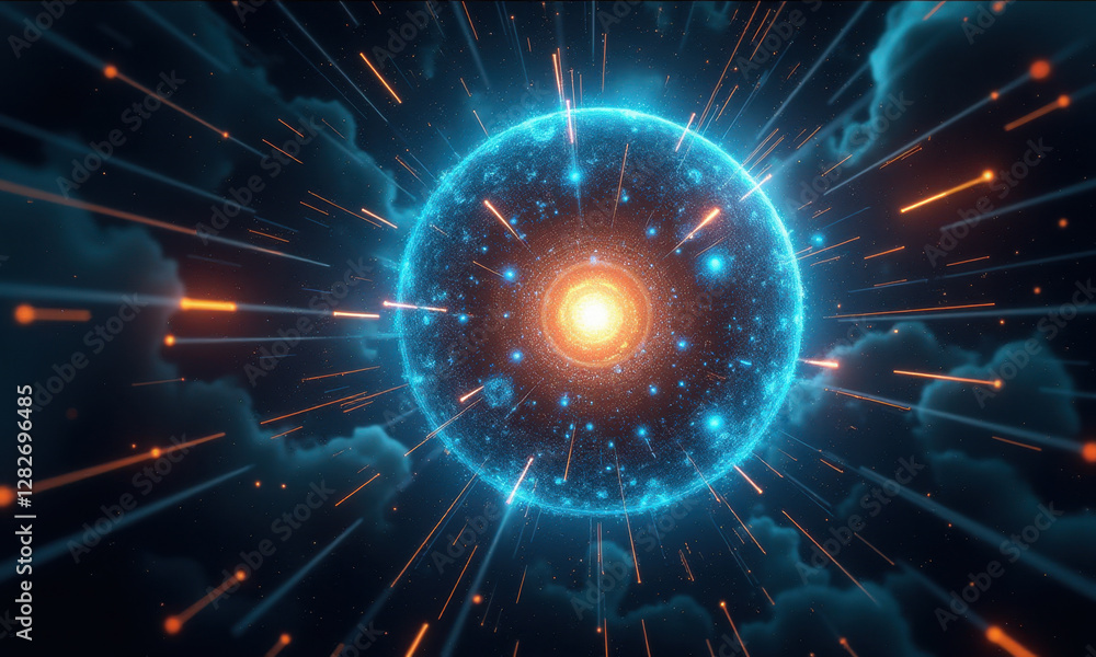 Fototapeta premium Glowing Energy Sphere, Cosmic Burst - Abstract
