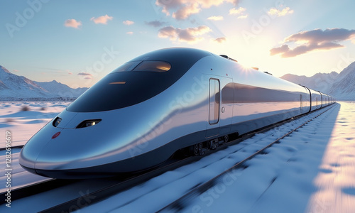 Wallpaper Mural High-Speed Train in Snowy Mountains - Sustainable Transportation Torontodigital.ca