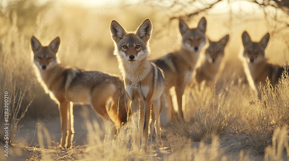Fototapeta premium Coyotes at Sunset in the Desert
