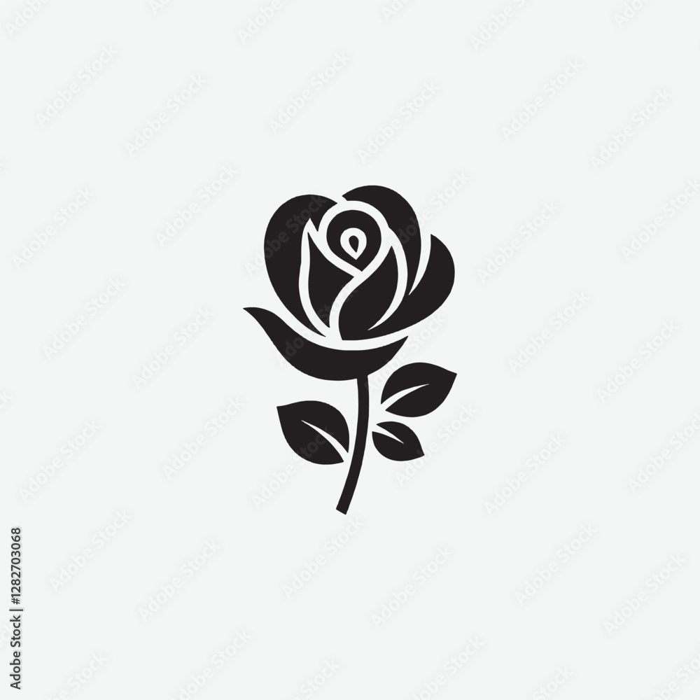 Obraz premium Download a beautifully minimal rose vector silhouette with a crisp white background. Perfect for logos, tattoos, and decorative designs. Get your high-quality vector now!