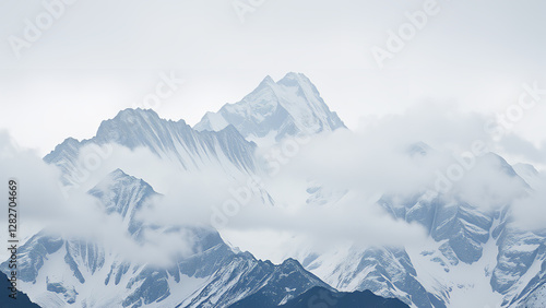 Wallpaper Mural Mountainous Mist: A Captivating Aerial View of Towering, Fog-Shrouded Peaks Torontodigital.ca