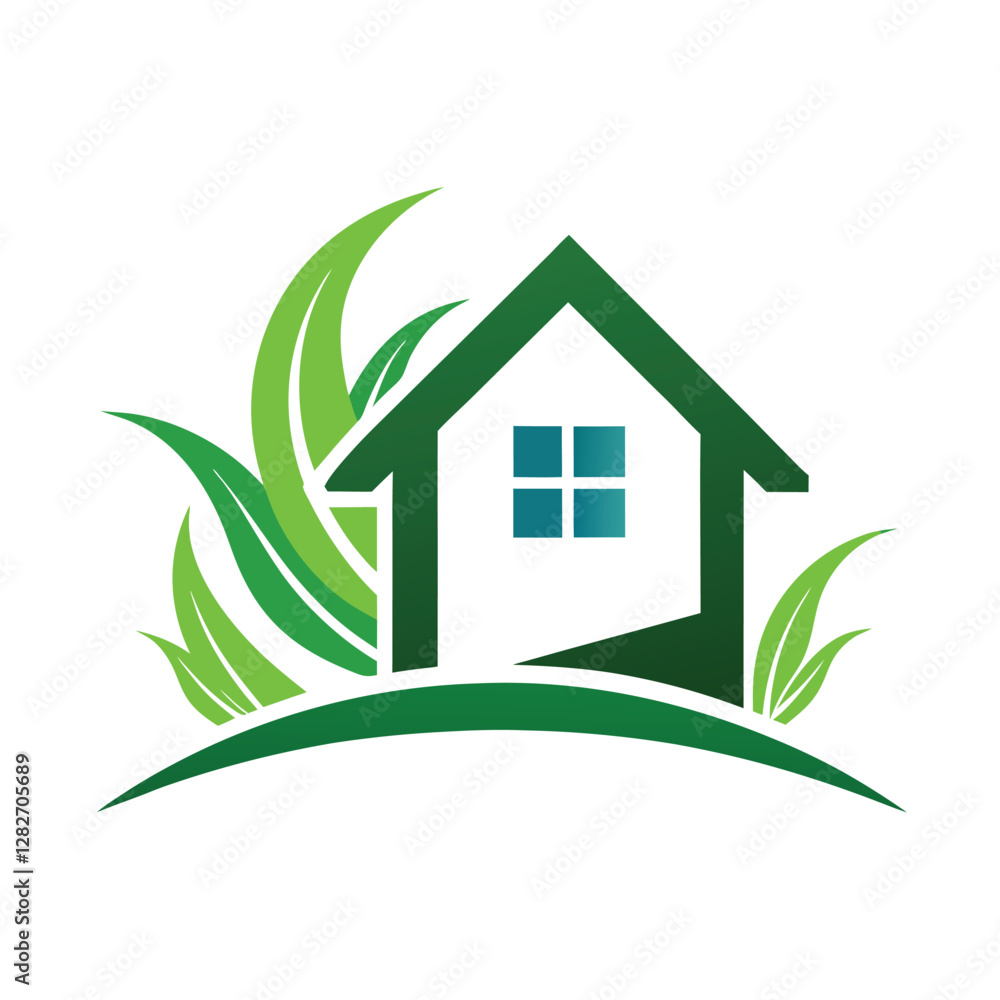 Home and Grass Concept Logo Design Vector for Eco-Friendly Living and Landscaping Brands Home and Grass Concept Logo Design Vector for Eco-Friendly Living and Landscaping Brands