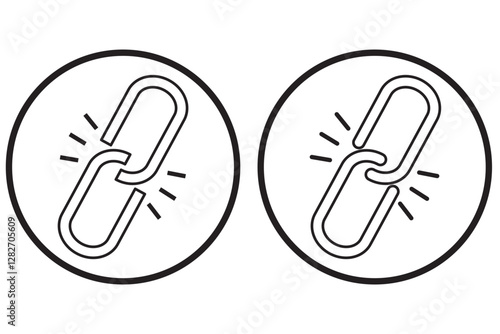 Black solid icon for link. Broken link colored icon set.