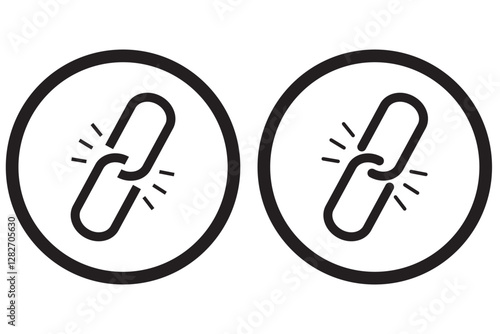 Black solid icon for link. Broken link colored icon set.