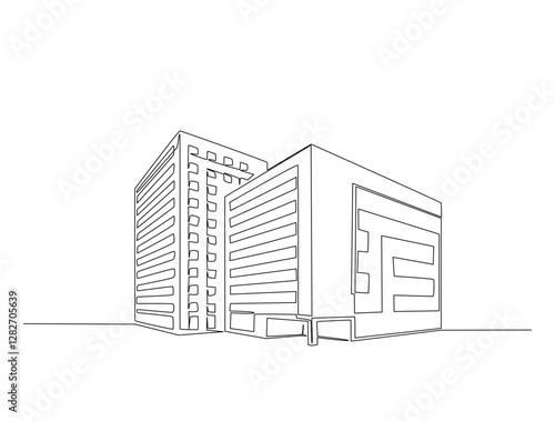 Continuous line art drawing of modern building illustration. High rise building in one line drawing vector illustration. Editable stroke.