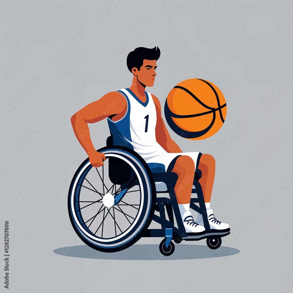 Fototapeta premium wheelchair basketball player icon on plain white background