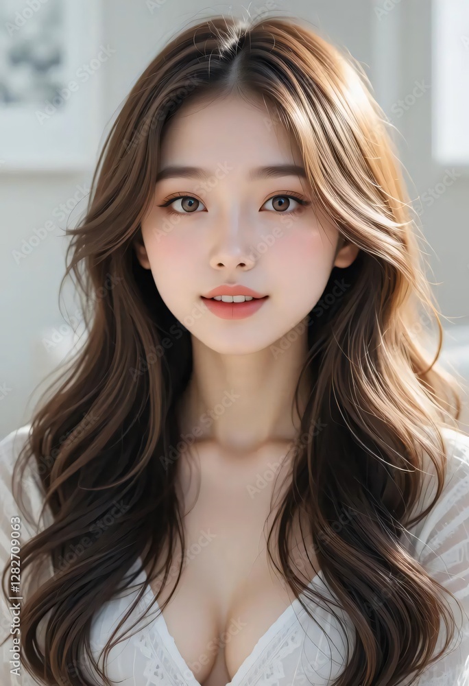 Stunning Asian Woman with Long Brown Hair Close up Portrait Beauty Model Stunning Asian Woman with Long Brown Hair Close up Portrait Beauty Model