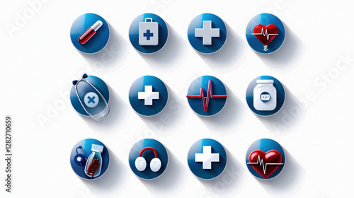 A vector icon set of healthcare, cartoon doctor and nurse with medical icons set