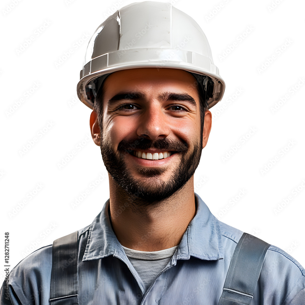 portrait of a smiling manufacturing worker wearing a protective hat, Cut out on a transparent background portrait of a smiling manufacturing worker wearing a protective hat, Cut out on a transparent background