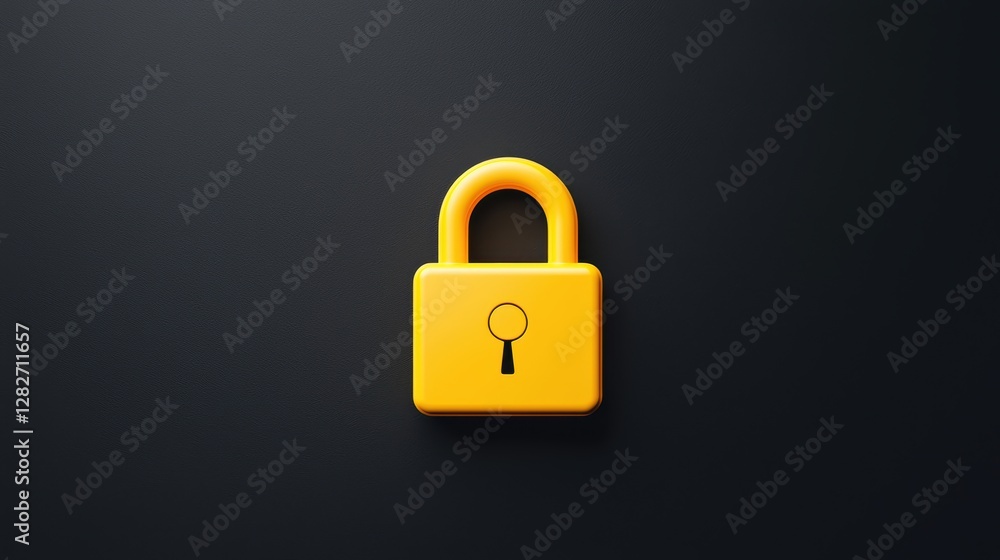 Bright Yellow Padlock with Keyhole Against Dark Background for Security Concept and Protection Bright Yellow Padlock with Keyhole Against Dark Background for Security Concept and Protection