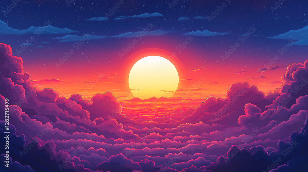 Fototapeta premium Vibrant summer sunset sky painting the sky with hues of orange and pink over the horizon