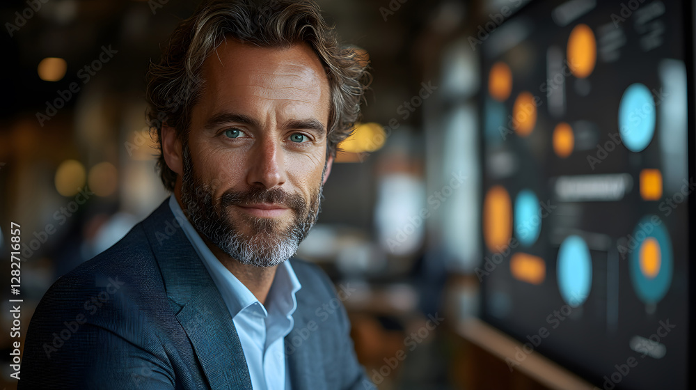 Confident entrepreneur making a business presentation, ambitious growth, professional boardroom Confident entrepreneur making a business presentation, ambitious growth, professional boardroom