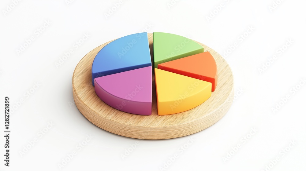 Fototapeta premium Colorful Wooden Pie Chart Showing Data Segmentation for Business Analytics and Market Research