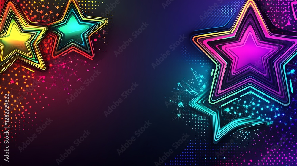 Vibrant Neon Stars Glowing Background Design