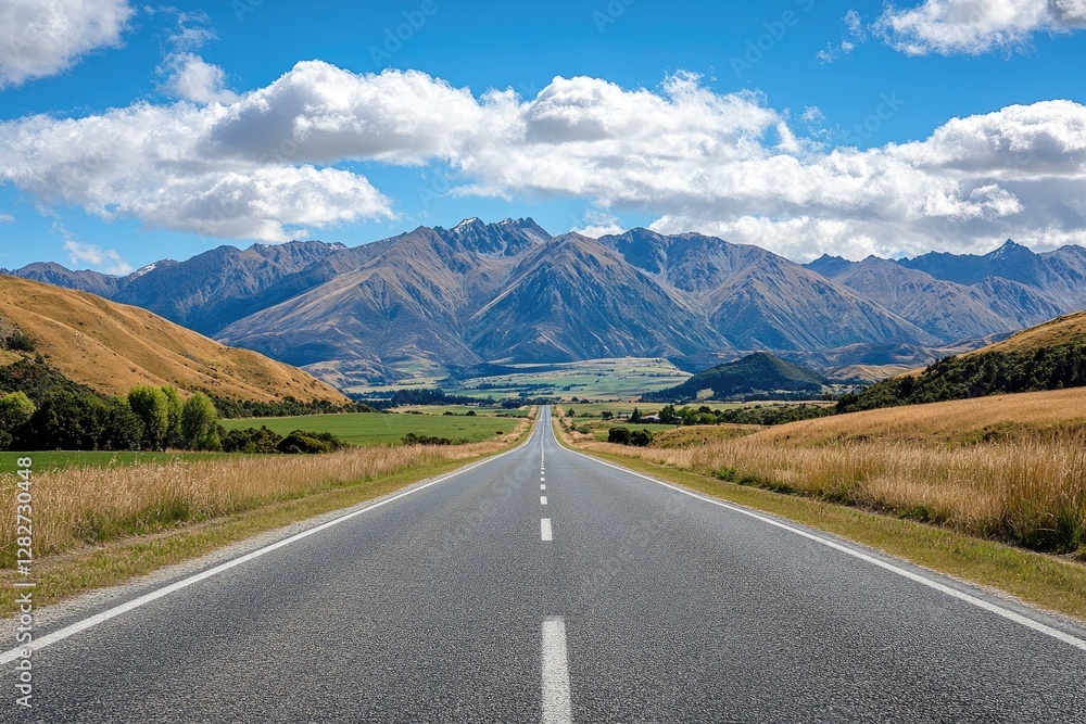 Scenic mountain road journey, sunny valley landscape, travel Scenic mountain road journey, sunny valley landscape, travel