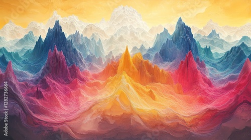 Colorful abstract mountain range landscape with textured details