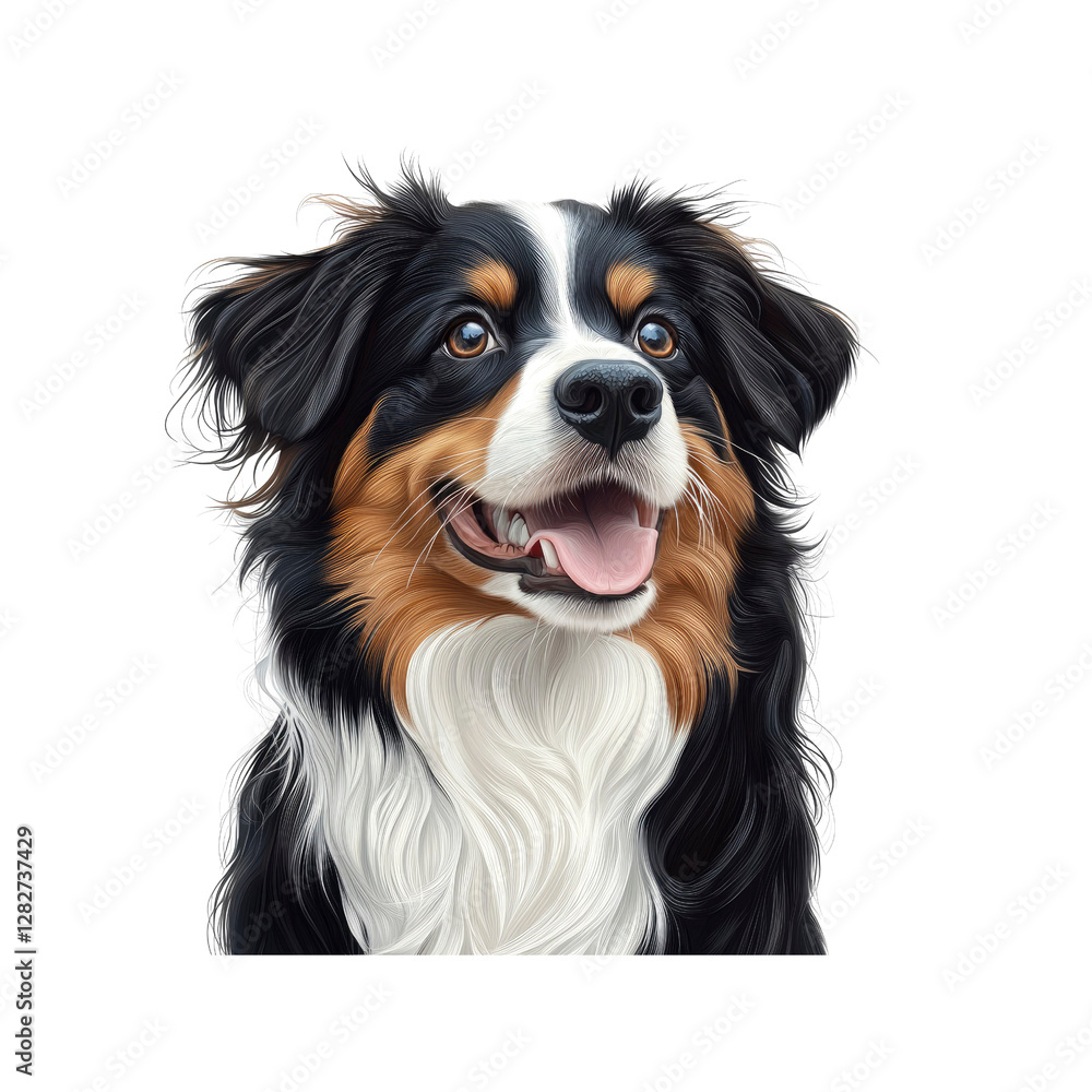 Joyful Australian Shepherd Dog Portrait - Digital Art Joyful Australian Shepherd Dog Portrait - Digital Art