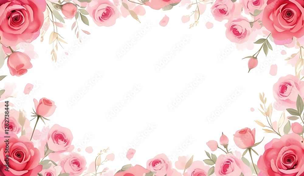 custom made wallpaper toronto digitalSoft dreamy floral watercolor illustration with pink and red scattered roses.