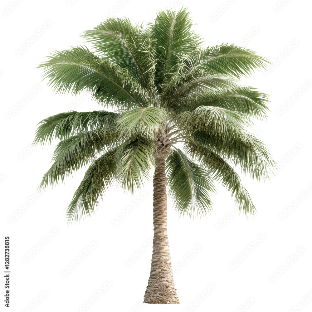 Obraz premium Palm tree silhouette against a solid black background creating a striking visual contrast on white background , cut out.
