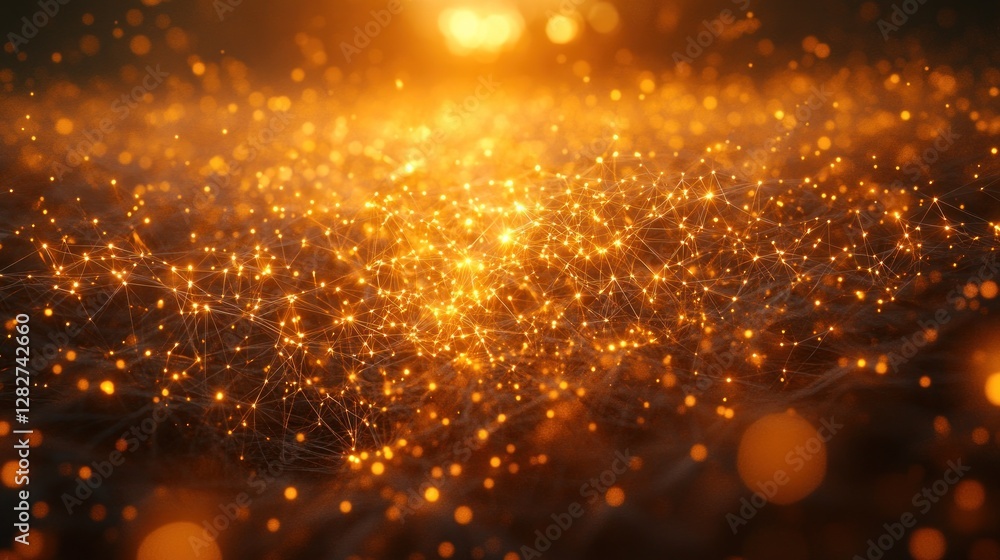 Obraz premium Golden network glowing sunset, abstract background