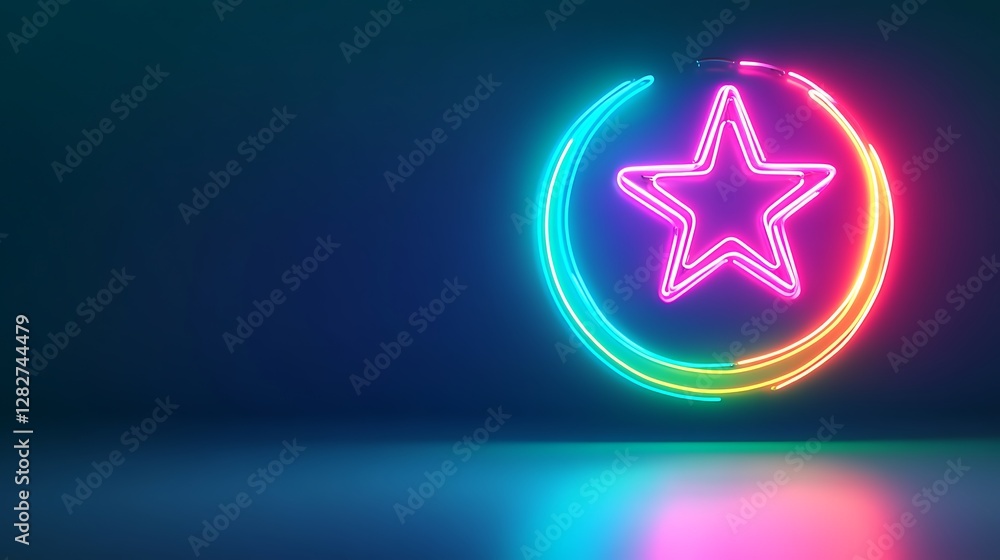 Neon Star Sign in Circular Frame Design Neon Star Sign in Circular Frame Design