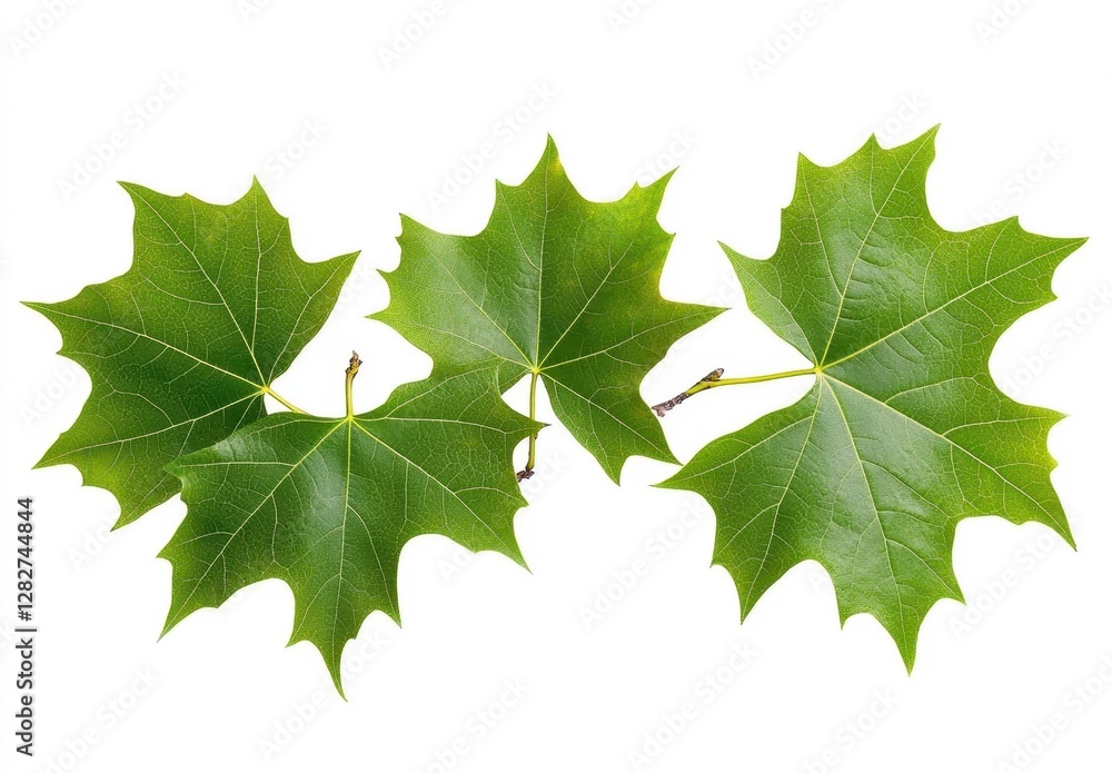 Three Vivid Green Maple Leaves On White Background Three Vivid Green Maple Leaves On White Background