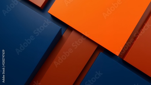 Fototapeta Naklejka Na Ścianę i Meble -  鮮やかなブルーとオレンジの色調で正方形を重ねた抽象的な幾何学デザイン