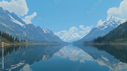 Wallpaper Mural Serene Mountain Lake Landscape With Clear Blue Sky And Cloud Reflections Torontodigital.ca