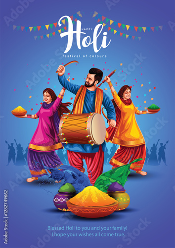 Happy Holi festival of India background. group of people celebrating Holi. abstract vector illustration banner design