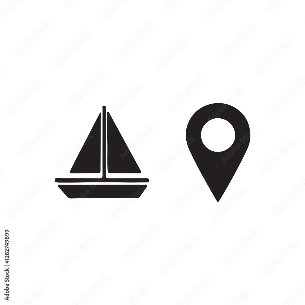 boat icon on round internet button boat icon on round internet button