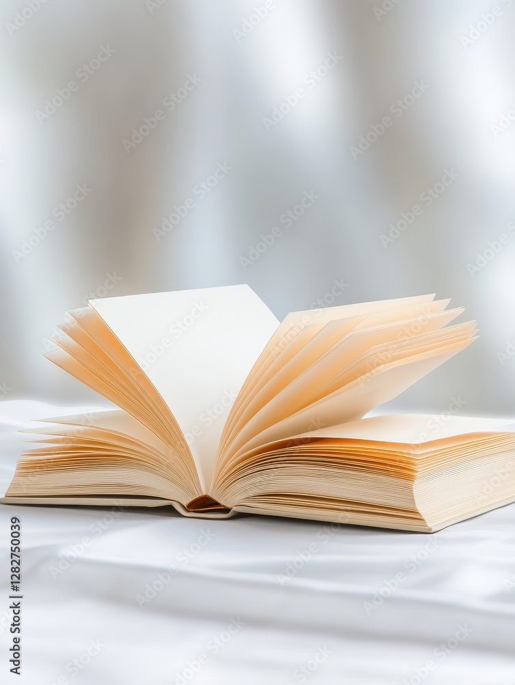 Open book on a bright white table highlighting knowledge, learning, and curiosity Open book on a bright white table highlighting knowledge, learning, and curiosity
