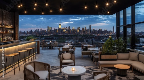 Rooftop Bar with Stunning NYC Skyline View at Dusk