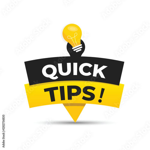 vector quick tips sign Flat yellow light bulb design
